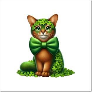 Clover Abyssinian Cat St Patricks Day Posters and Art